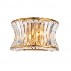 Lightplan Collection Marquise 2 Light Wall Light with Concave Clear Glass, Brushed Warm Brass