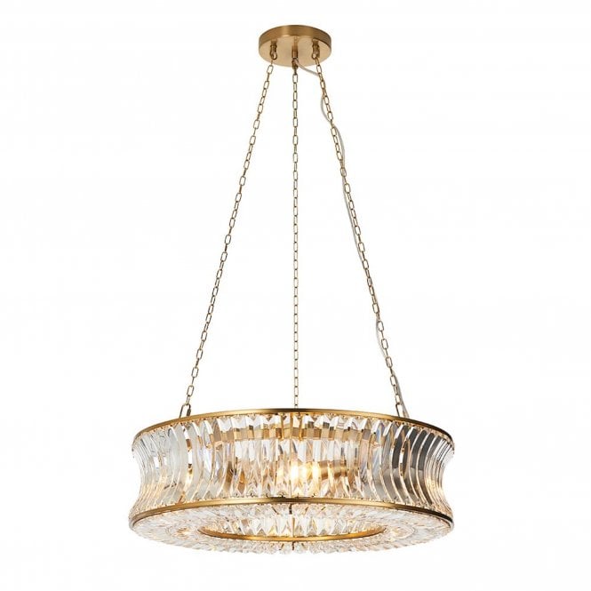  Marquise 6 Light Pendant with Concave Clear Glass, Brushed Warm Brass