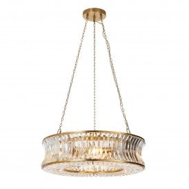 Lightplan Collection Marquise 6 Light Pendant with Concave Clear Glass, Brushed Warm Brass
