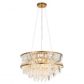 Lightplan Collection Marquise 9 Light Pendant with Concave Clear Glass, Brushed Warm Brass