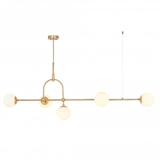  Mercer Linear Pendant Light, Opal Glass Shades and Matt Antique Brass