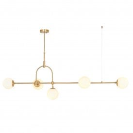 Lightplan Collection Mercer Linear Pendant Light, Opal Glass Shades and Matt Antique Brass