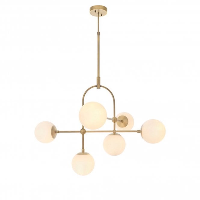  Mercer Pendant Light, Opal Glass Shades and Matt Antique Brass