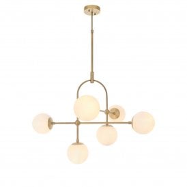 Lightplan Collection Mercer Pendant Light, Opal Glass Shades and Matt Antique Brass