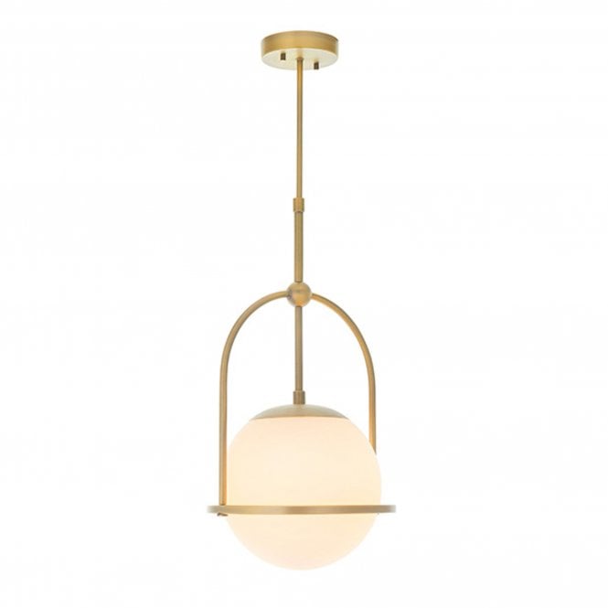  Mercer Single Pendant Light, Opal Glass Shades and Matt Antique Brass