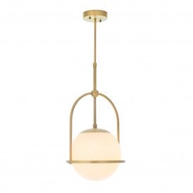 Lightplan Collection Mercer Single Pendant Light, Opal Glass Shades and Matt Antique Brass