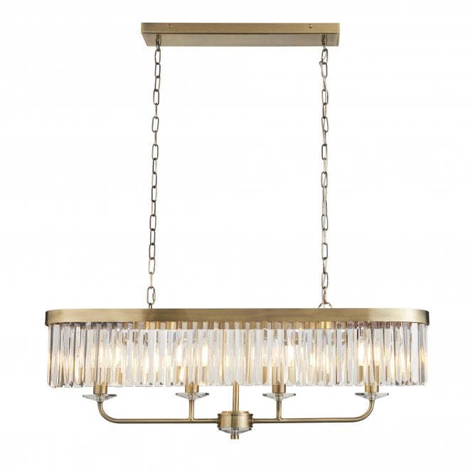  Savoy Cut Glass Linear Pendant, Antique Brass
