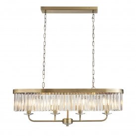 Lightplan Collection Savoy Cut Glass Linear Pendant, Antique Brass