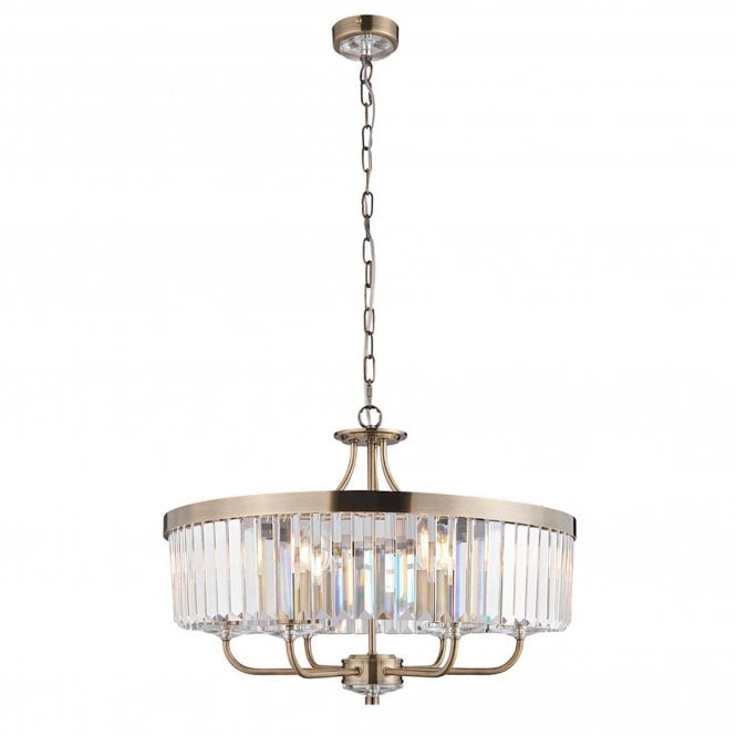 Savoy Round Cut Glass Pendant, Antique Brass