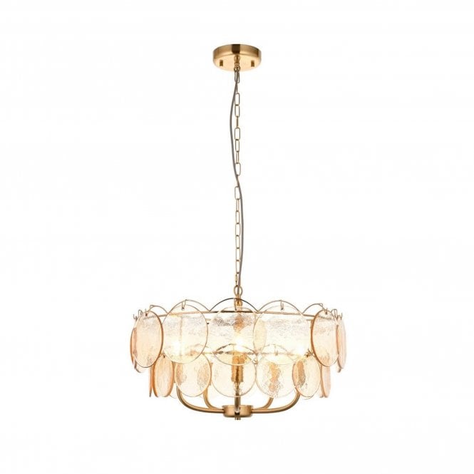  Sorella Handmade Champagne 3 Light Pendant, Brushed Aged Brass & Glass