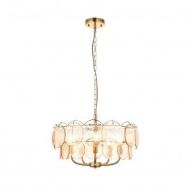 Lightplan Collection Sorella Handmade Champagne 3 Light Pendant, Brushed Aged Brass & Glass