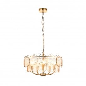 Lightplan Collection Sorella Handmade Champagne 5 Light Pendant, Brushed Aged Brass & Glass