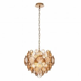 Lightplan Collection Verona Chandelier, Clear & Amber Glass, Antique Gold