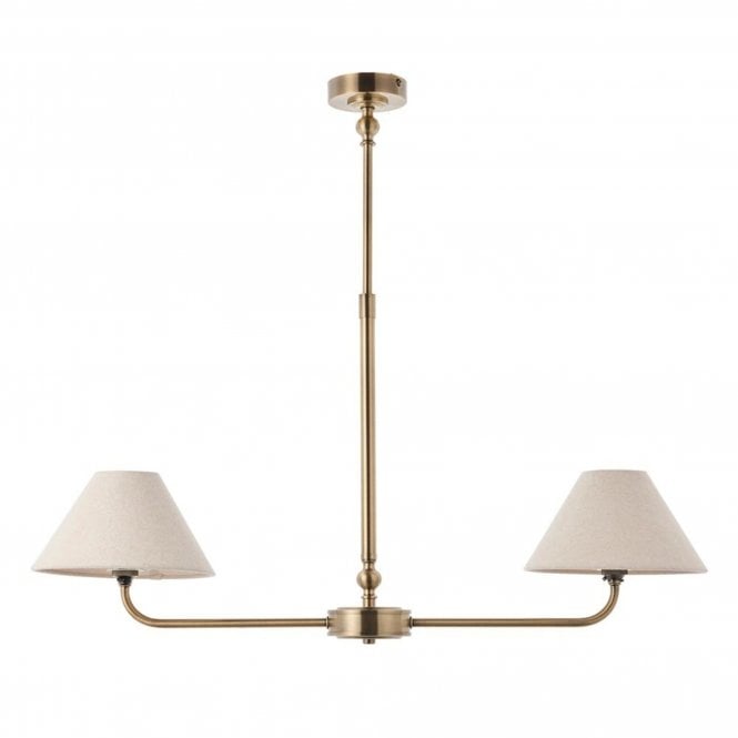 Lille 2 Light Linear Pendant, Antique Brass & Natural Linen