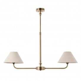 Lille 2 Light Linear Pendant, Antique Brass & Natural Linen