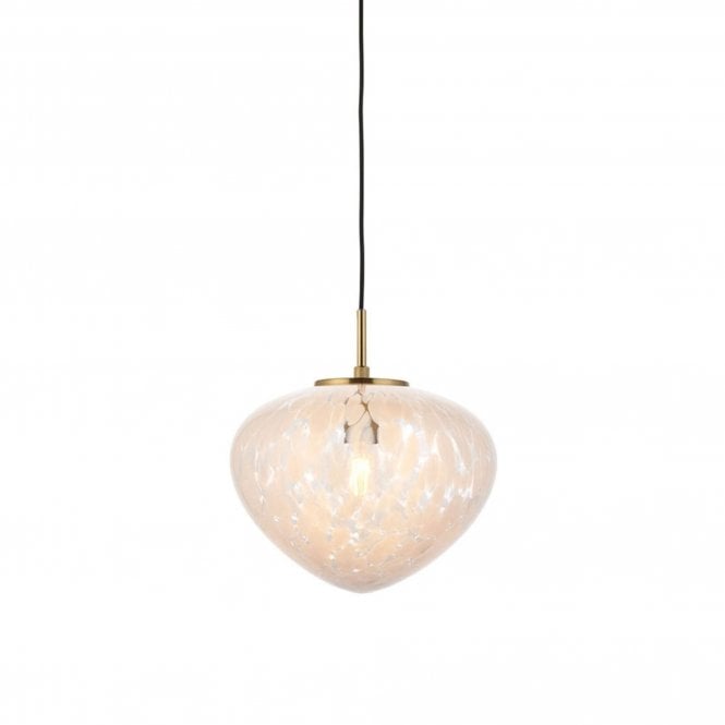 Mali Art Deco Pendant Light, Satin Brass & White Confetti Glass