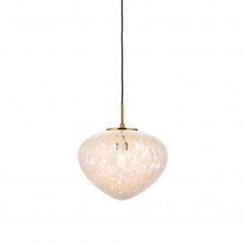 Mali Art Deco Pendant Light, Satin Brass & White Confetti Glass