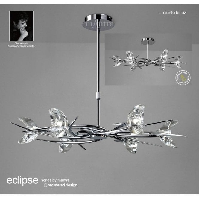 Mantra Eclipse M1451 Polished Chrome Semi Flush Convertible Six Light Pendant