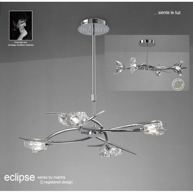 Mantra Eclipse M1453 Polished Chrome Semi Flush Convertible Four Light Pendant