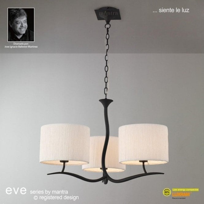 Mantra Eve M1151 Anthracite Three Light Pendant with White Shade