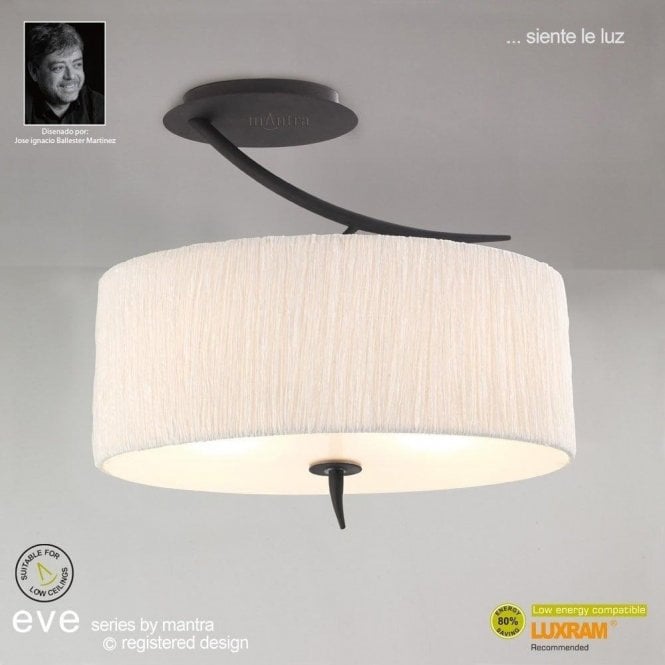 Mantra Eve M1152 Anthracite Semi Three Light Ceiling Light with White Shade