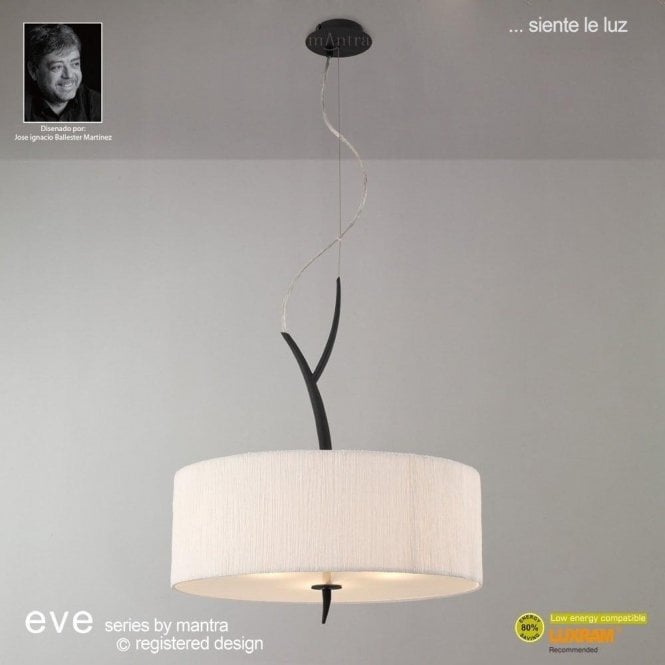 Mantra Eve M1153 Anthracite Three Light With White Shade Pendant
