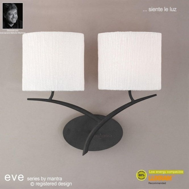 Mantra Eve M1155 Anthracite Twin Lamp Wall Light with White Shade