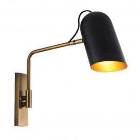 Navren Swing Arm Wall Light, Matt Black & Antique Brass