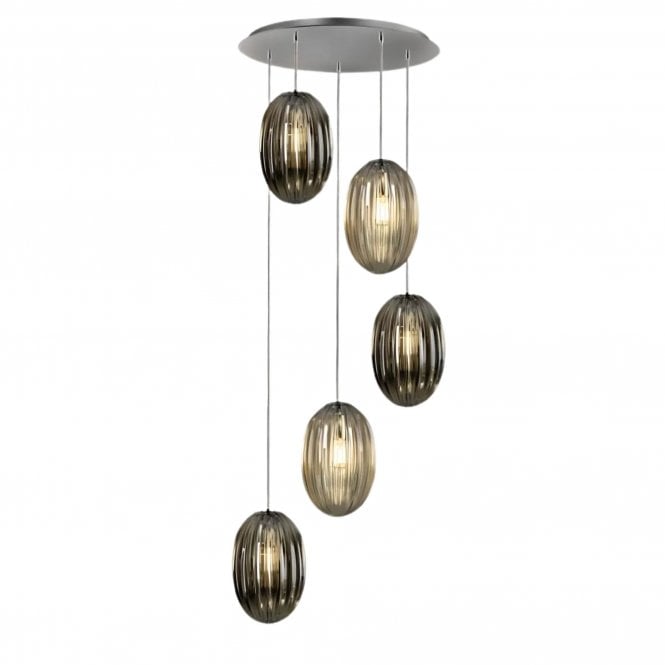 Ovila Pendant Light, 5 Lamps, Smoke/Brandy
