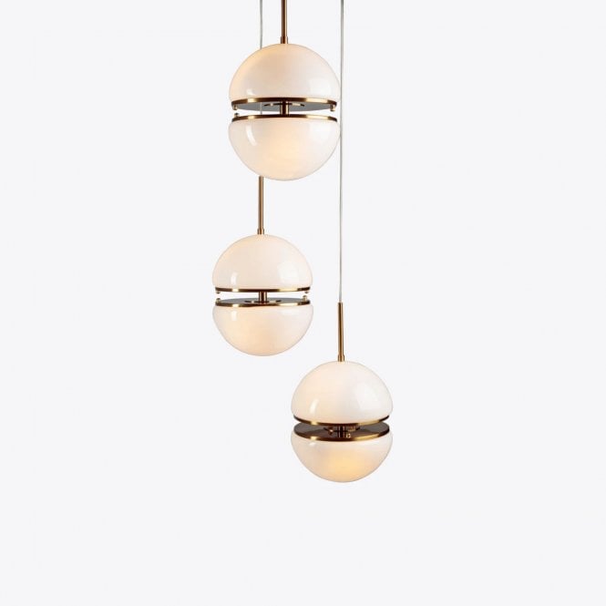  Bistro Cluster Pendant Light Brass Opaline Glass