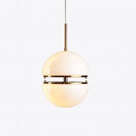 Pure White Lines Bistro Single Pendant Light Brass Opaline Glass IP44