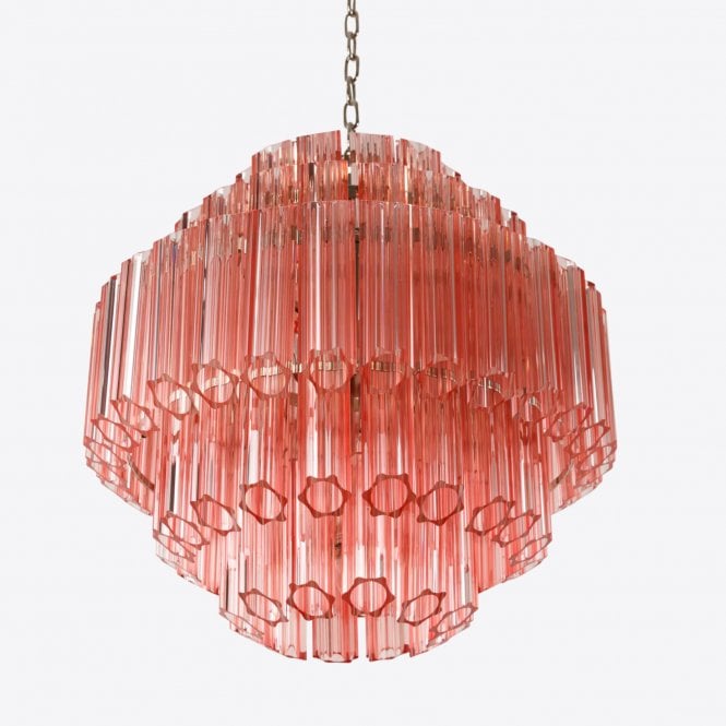  Palermo Pink Glass Chandelier Brass 9 Light 660mm