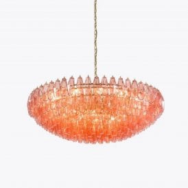 Pure White Lines Sorrento Pink Glass Chandelier Brass 6 Light 700mm