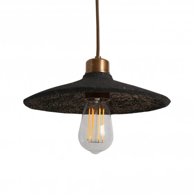 Pyrus Organic Ceramic Pendant Light 28cm, Black Clay and Polished Brass