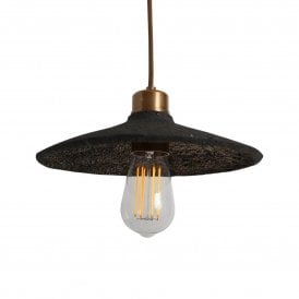 Pyrus Organic Ceramic Pendant Light 28cm, Black Clay and Polished Brass