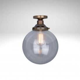 Riad Clear Glass Globe Flush Ceiling Light 30cm, Antique Brass
