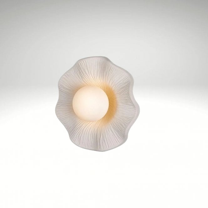 Rivale Bathroom Wall Light with Wavy Ceramic Opal Shade, Matte White Striped IP44