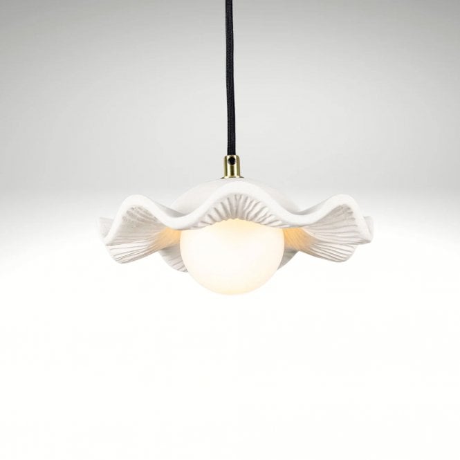 Rivale Pendant Light with Wavy Ceramic Opal Shade, Matte White Striped