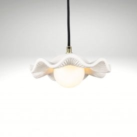Rivale Pendant Light with Wavy Ceramic Opal Shade, Matte White Striped