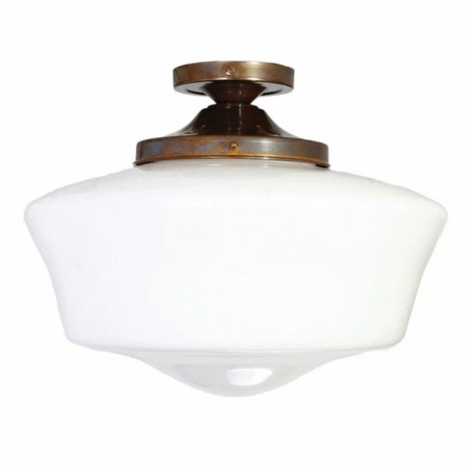 Schoolhouse Traditional Flush Ceiling Light, 35cm, Antique Brass