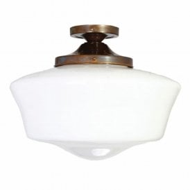 Schoolhouse Traditional Flush Ceiling Light, 35cm, Antique Brass