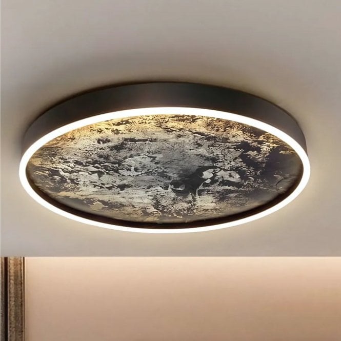 Stone Flush Ceiling Light 60D, Black & Multicolour Slate