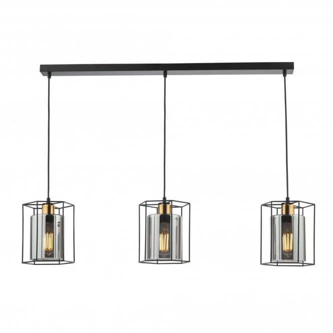 Tatum 3 Light Linear Pendant, Matt Black & Smoked Glass