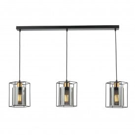 Tatum 3 Light Linear Pendant, Matt Black & Smoked Glass
