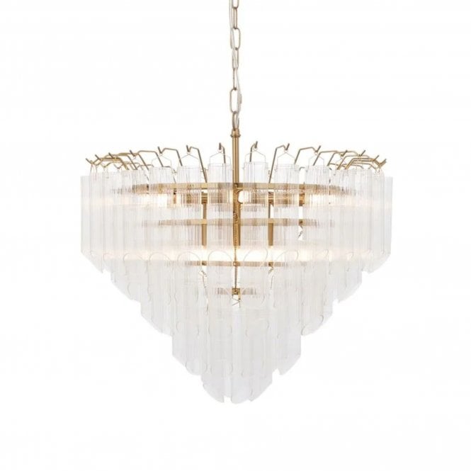 Toulouse 12lt Chandelier, Satin Brass & Ribbed Glass