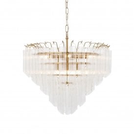 Toulouse 12lt Chandelier, Satin Brass & Ribbed Glass