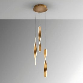Twist Pendant Light, 3 Lamps, Gold
