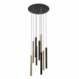 Varas Pendant Light, 9 Lamps, Black/Gold