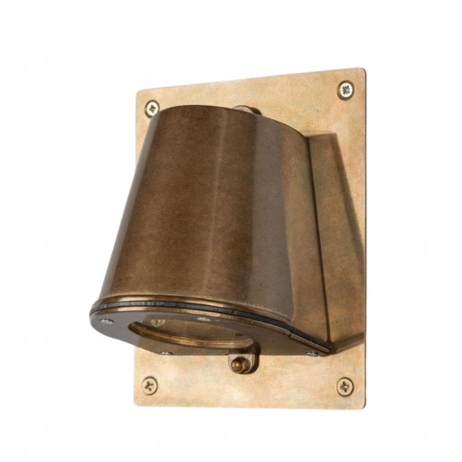 Wade Outdoor Wall Spotlight with Black Plate IP54, Antique Brass