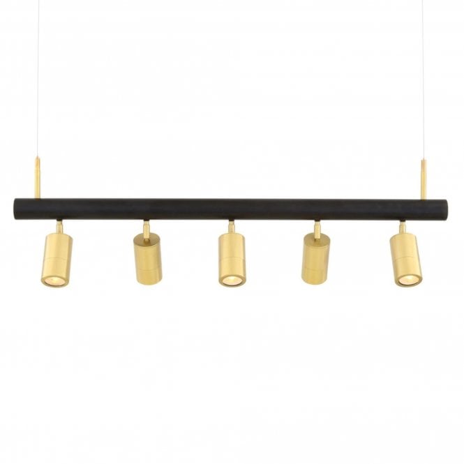 Watson Linear Island 5L Pendant, Matt Black & Satin Brass